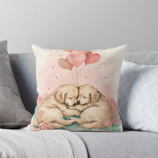 Item preview, Cuddling Golden Retriever Puppies Valentine Watercolor Art designed and sold by SellingWSarah17.