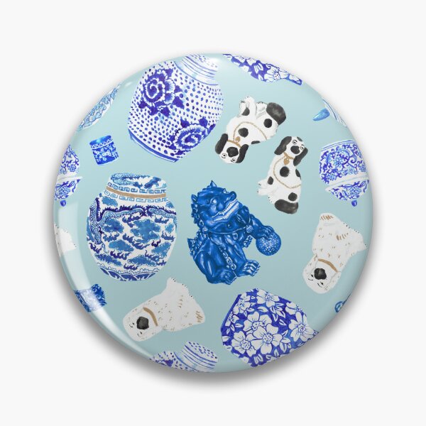 Item preview, Chinoiserie Curiosity Cabinet Toss in Ice Blue designed and sold by YesterdayColl.