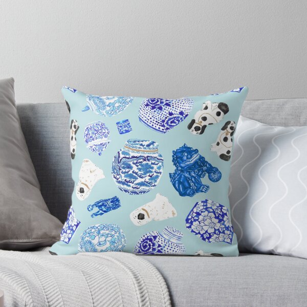 Item preview, Chinoiserie Curiosity Cabinet Toss in Ice Blue designed and sold by YesterdayColl.
