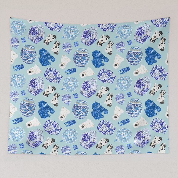 Item preview, Chinoiserie Curiosity Cabinet Toss in Ice Blue designed and sold by YesterdayColl.