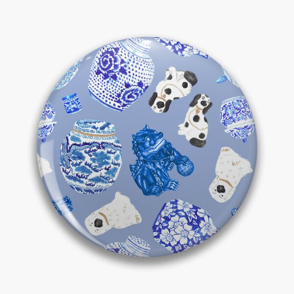 Item preview, Chinoiserie Curiosity Cabinet Toss in Delft Blue designed and sold by YesterdayColl.