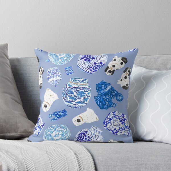 Item preview, Chinoiserie Curiosity Cabinet Toss in Delft Blue designed and sold by YesterdayColl.