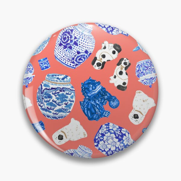 Item preview, Chinoiserie Curiosity Cabinet Toss in Neon Peach Coral designed and sold by YesterdayColl.