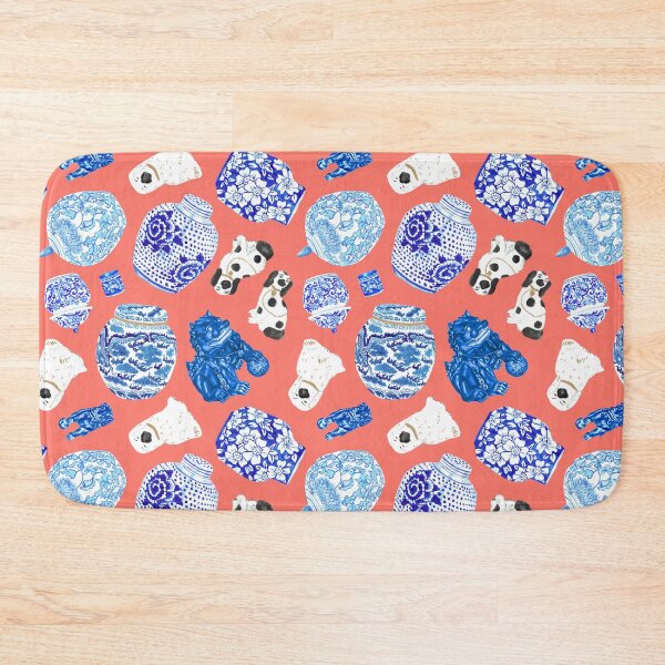 Item preview, Chinoiserie Curiosity Cabinet Toss in Neon Peach Coral designed and sold by YesterdayColl.
