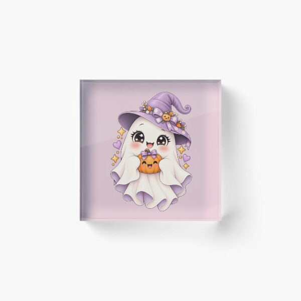 Item preview, Cute Halloween Ghost with Pumpkin – Kawaii Witch Ghost designed and sold by HO•Designs.