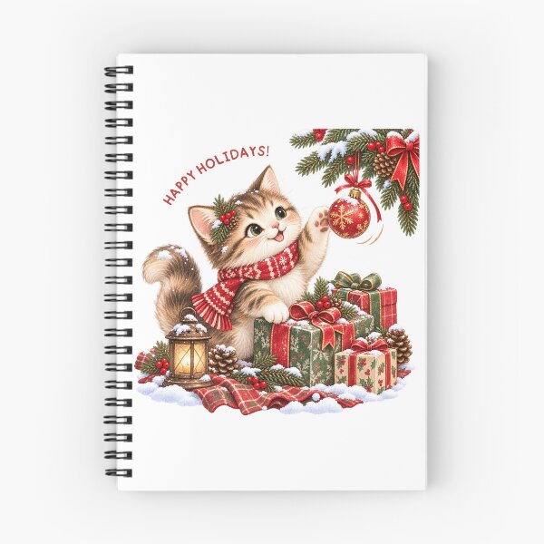 Item preview, Happy Holidays Playful Kitten with Gifts designed and sold by mycute-stickers.