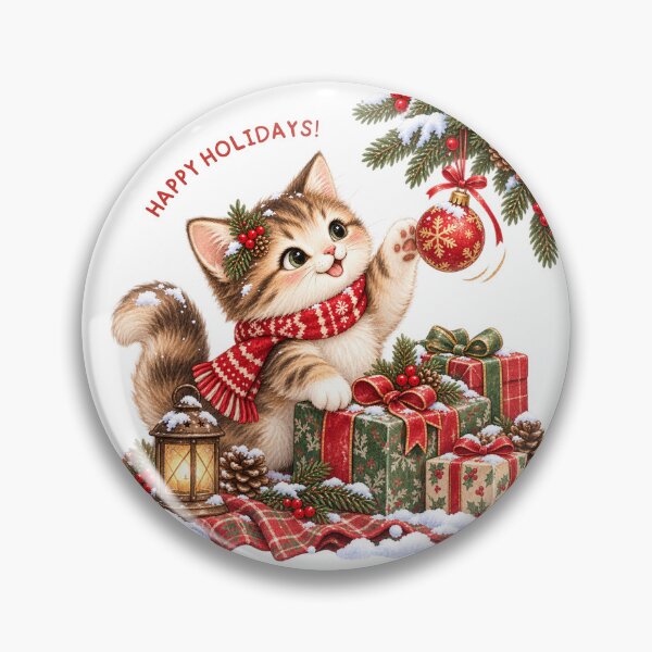 Item preview, Happy Holidays Playful Kitten with Gifts designed and sold by mycute-stickers.
