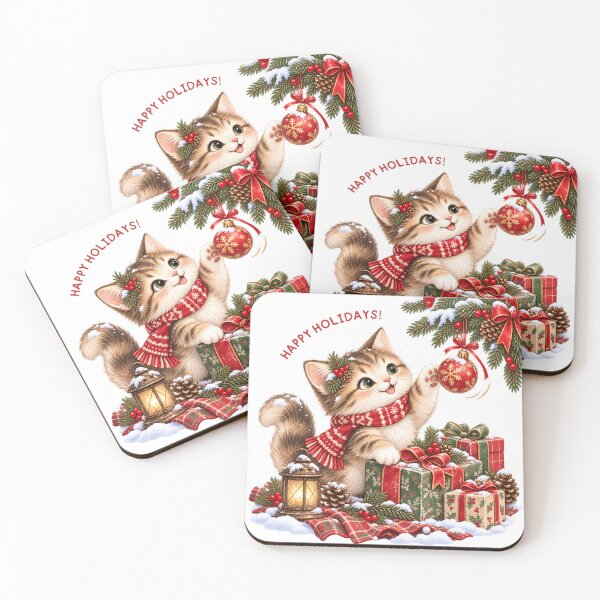 Item preview, Happy Holidays Playful Kitten with Gifts designed and sold by mycute-stickers.