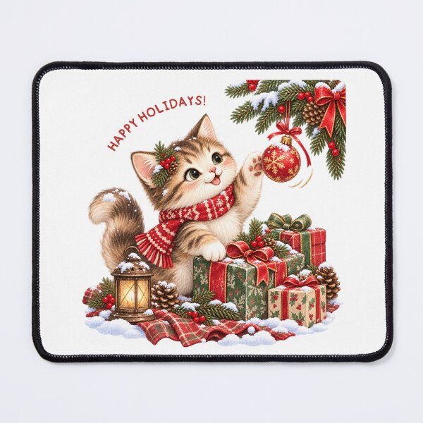 Item preview, Happy Holidays Playful Kitten with Gifts designed and sold by mycute-stickers.