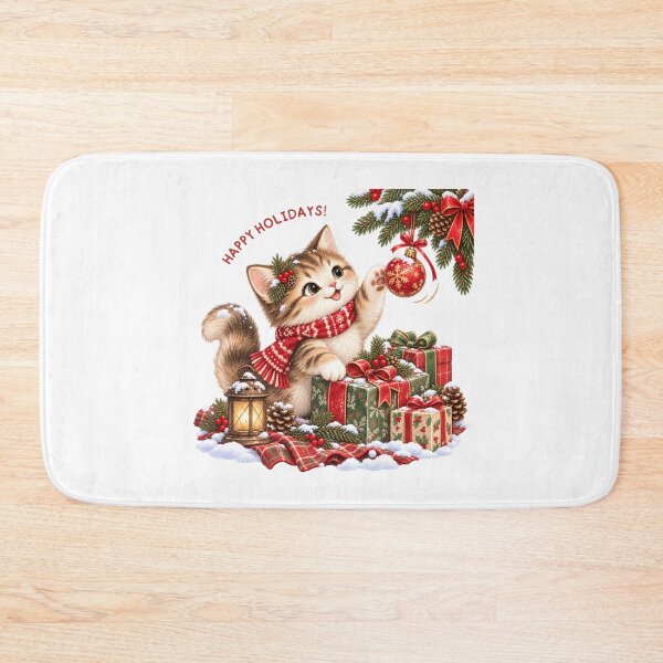 Item preview, Happy Holidays Playful Kitten with Gifts designed and sold by mycute-stickers.