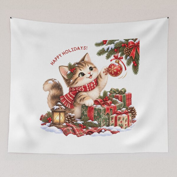 Item preview, Happy Holidays Playful Kitten with Gifts designed and sold by mycute-stickers.