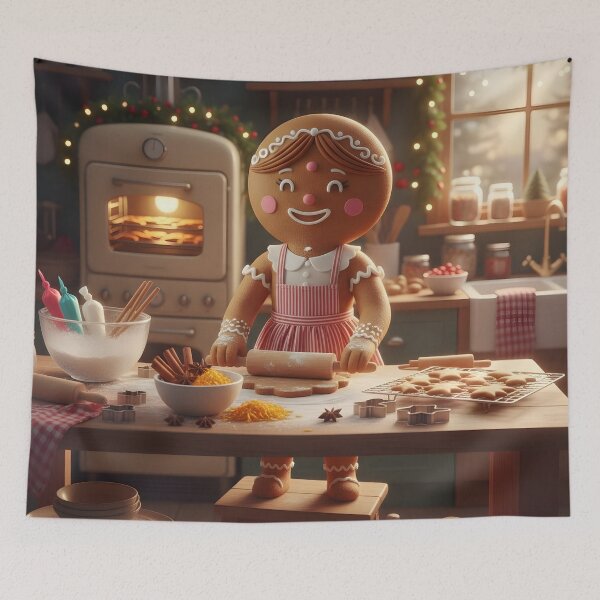 Item preview, Cute Christmas scene of Mrs. Gingerbread rolling the dough designed and sold by VibranPalette.