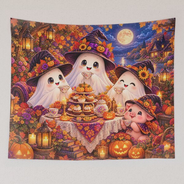 Item preview, Cute Halloween Ghosts Tea Party Autumn Witch Garden Pumpkin designed and sold by Gold&pixels.