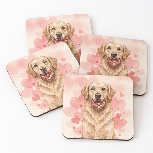 Item preview, Golden Retriever with Heart Chocolate Box Valentine Watercolor Art designed and sold by SellingWSarah17.
