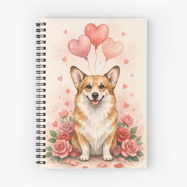 Item preview, Corgi with Heart Balloons and Roses Valentine Watercolor Art designed and sold by SellingWSarah17.
