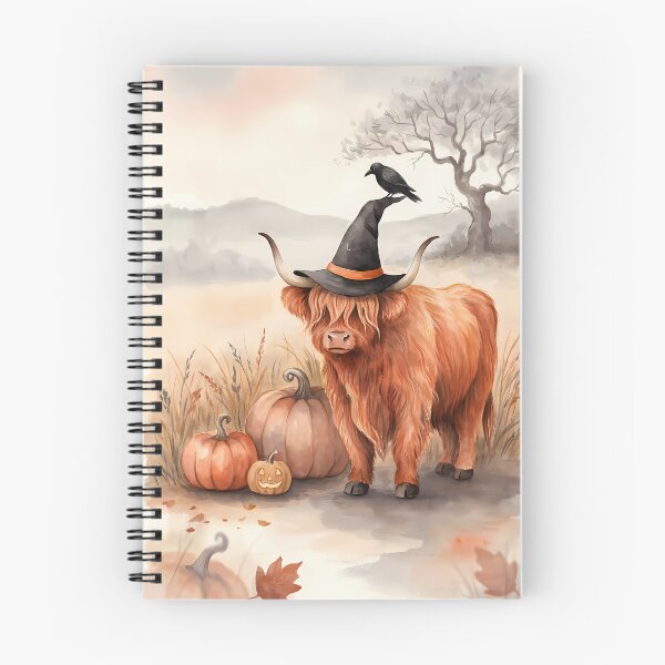 Item preview, Highland Cow in Witch Hat with Crow Halloween Watercolor Art designed and sold by SellingWSarah17.