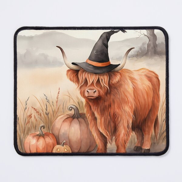 Item preview, Highland Cow in Witch Hat with Crow Halloween Watercolor Art designed and sold by SellingWSarah17.