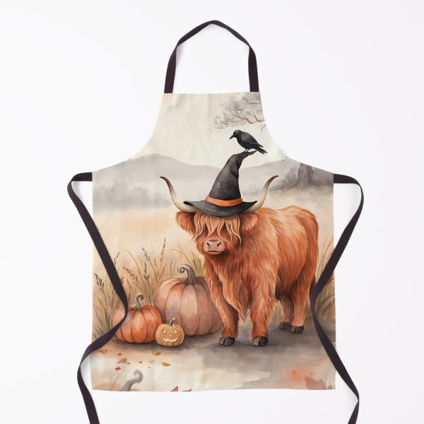 Item preview, Highland Cow in Witch Hat with Crow Halloween Watercolor Art designed and sold by SellingWSarah17.