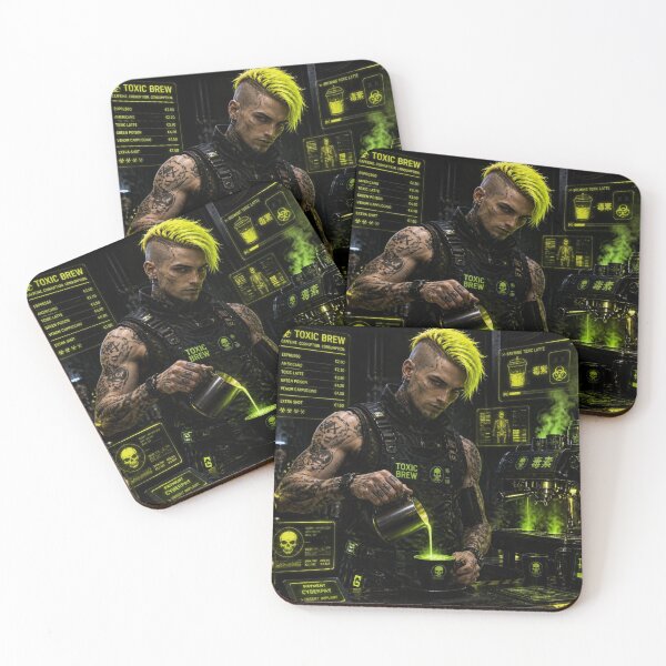 Item preview, Toxic Brew Cyberpunk Barista Neon Green Hacker Cafe designed and sold by LazyDayzCo.