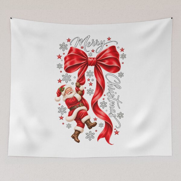 Item preview, Merry Christmas Santa Claus Swinging Giant Red Bow Holiday Graphic designed and sold by DYAFLK.