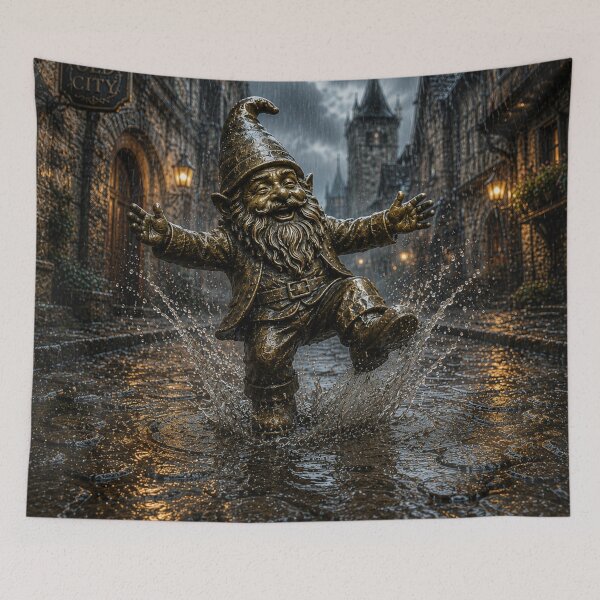 Item preview, Joyful Gnome in a Rainstorm Art Print – Rainy Day Gift, Poland Travel Decor designed and sold by Purrfecta.