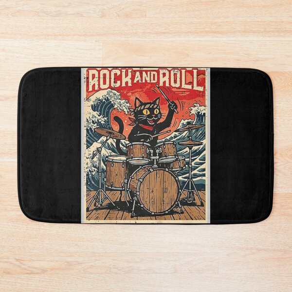 Item preview, Rock and Roll Black Cat Drums Funny Rocker Men Women Kids designed and sold by AmberWild.