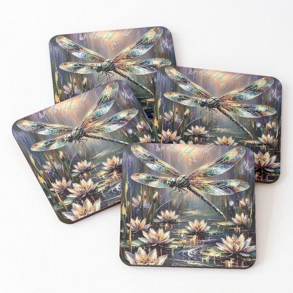 Item preview, Dragonfly Over Water Lily Pond Textured Oil Painting designed and sold by SellingWSarah17.