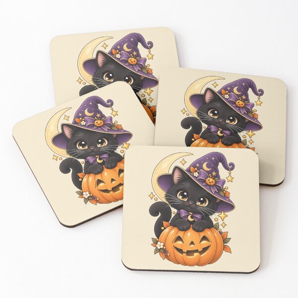 Item preview, Cute Black Cat Witch – Halloween Pumpkin & Moon designed and sold by HO•Designs.