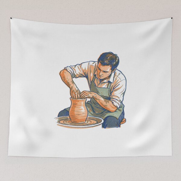 Item preview, Potter Shaping a Vessel at the Wheel designed and sold by gladymar2015.