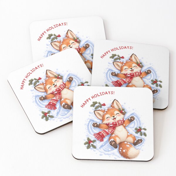 Item preview, Happy Holidays Fox Making Snow Angel designed and sold by mycute-stickers.