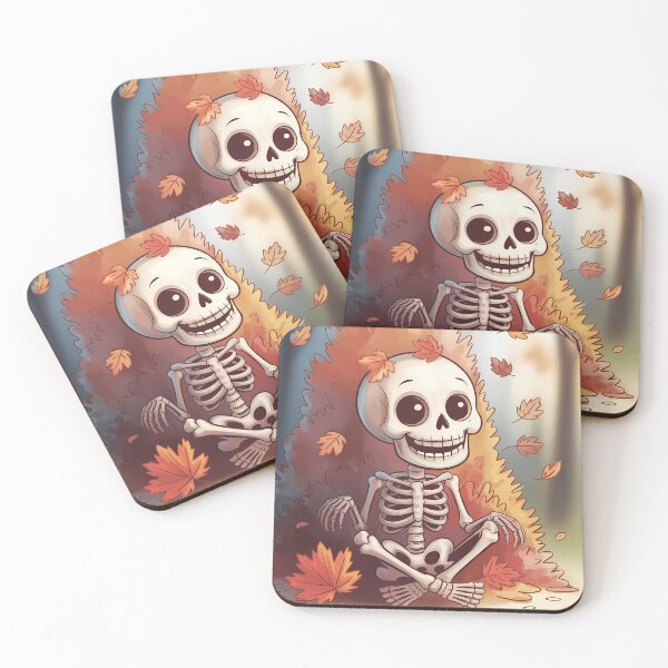Item preview, Skeleton Sitting in Leaf Pile Autumn Halloween Illustration designed and sold by SellingWSarah17.