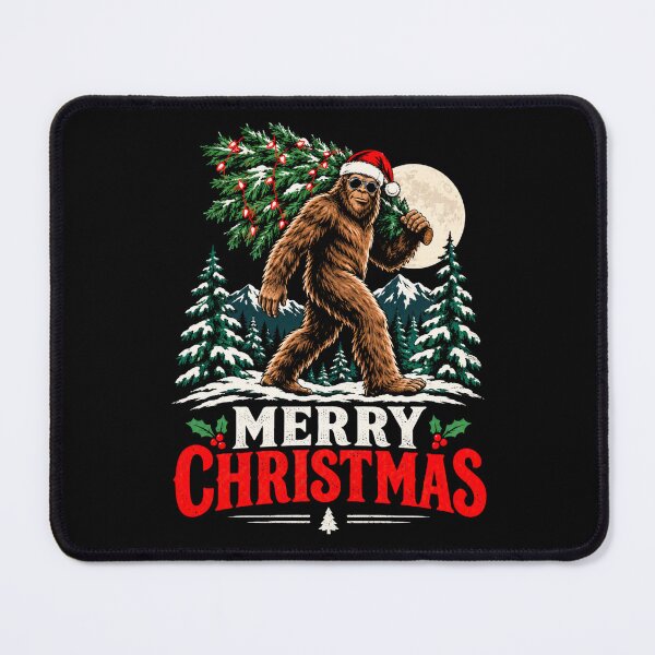 Item preview, Merry Christmas Bigfoot Santa Hat Christmas Tree Snow Mountains Moon Funny Holiday Design designed and sold by 519xdesign.