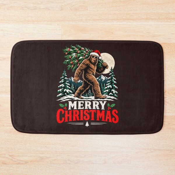 Item preview, Merry Christmas Bigfoot Santa Hat Christmas Tree Snow Mountains Moon Funny Holiday Design designed and sold by 519xdesign.