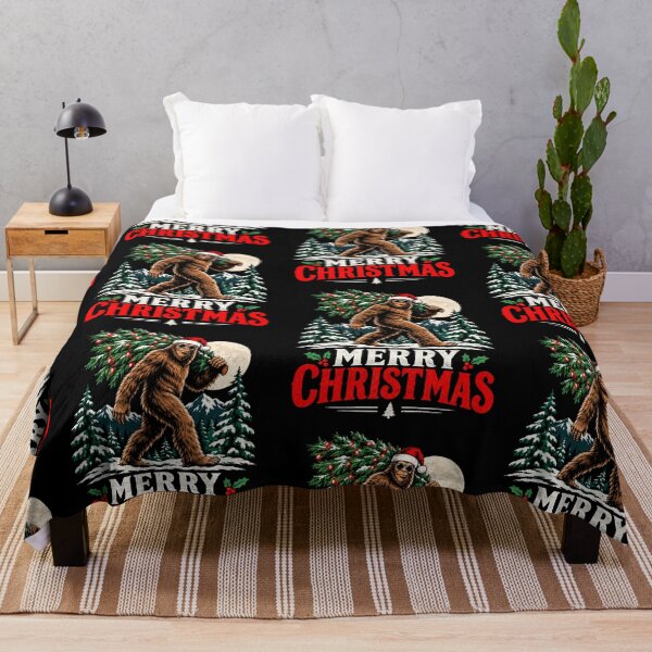 Item preview, Merry Christmas Bigfoot Santa Hat Christmas Tree Snow Mountains Moon Funny Holiday Design designed and sold by 519xdesign.