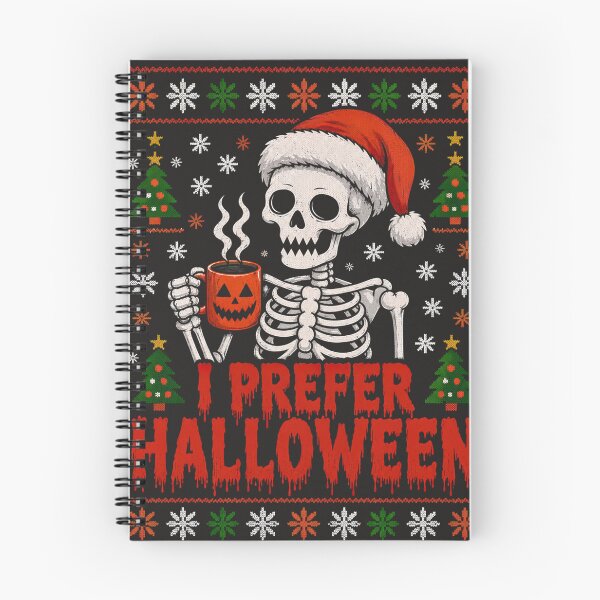Item preview, I Prefer Halloween Skeleton Santa Hat Ugly Christmas Sweater Creepmas designed and sold by DYAFLK.