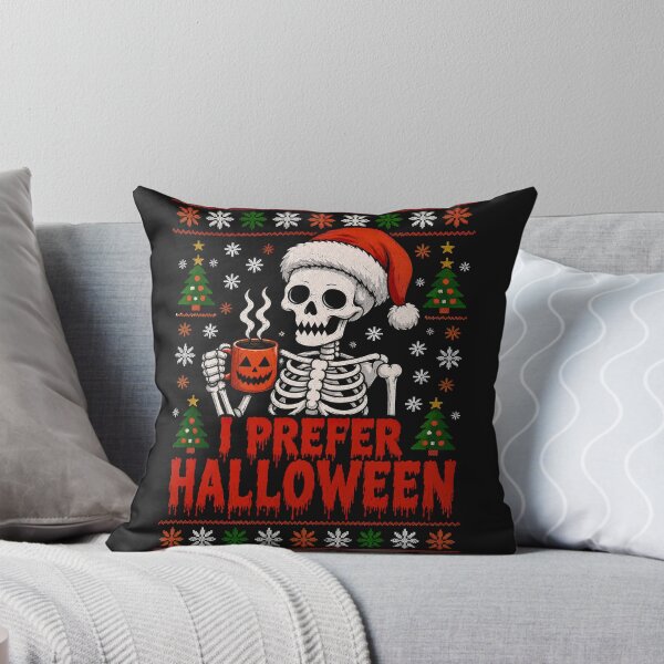 Item preview, I Prefer Halloween Skeleton Santa Hat Ugly Christmas Sweater Creepmas designed and sold by DYAFLK.