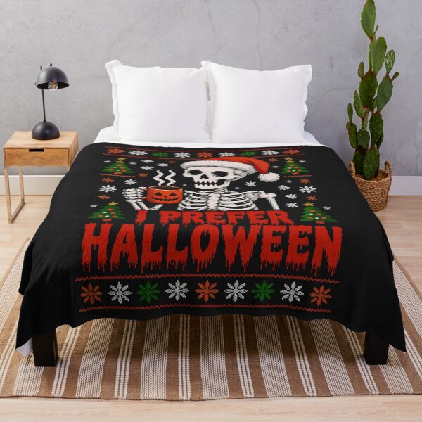 Item preview, I Prefer Halloween Skeleton Santa Hat Ugly Christmas Sweater Creepmas designed and sold by DYAFLK.