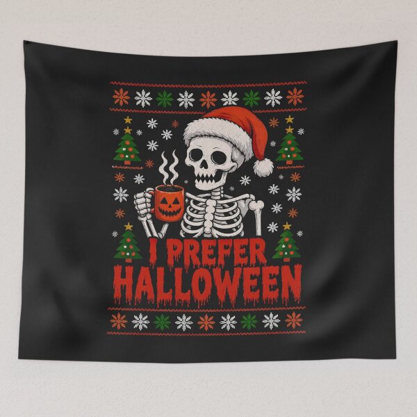 Item preview, I Prefer Halloween Skeleton Santa Hat Ugly Christmas Sweater Creepmas designed and sold by DYAFLK.
