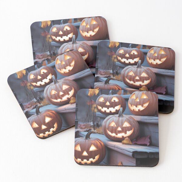 Item preview, Glowing Jack-O-Lanterns on Porch Steps Halloween Photo designed and sold by SellingWSarah17.