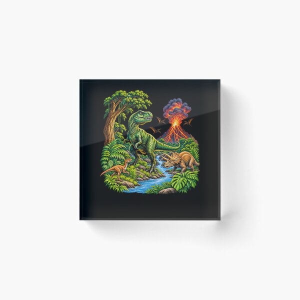 Item preview, Vintage Dinosaur 90s T Rex and Triceratops Volcano Nature designed and sold by AmberWild.