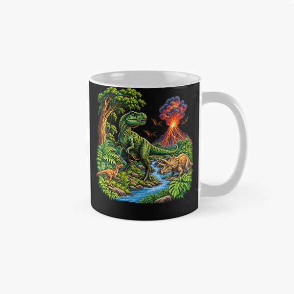 Item preview, Vintage Dinosaur 90s T Rex and Triceratops Volcano Nature designed and sold by AmberWild.