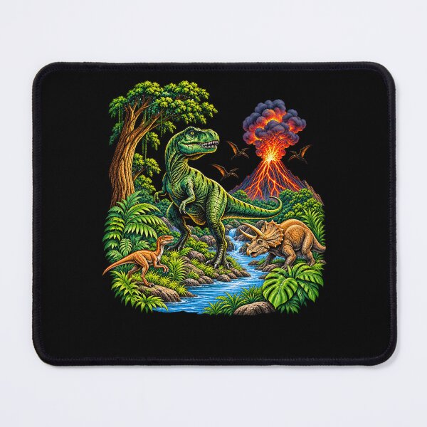 Item preview, Vintage Dinosaur 90s T Rex and Triceratops Volcano Nature designed and sold by AmberWild.