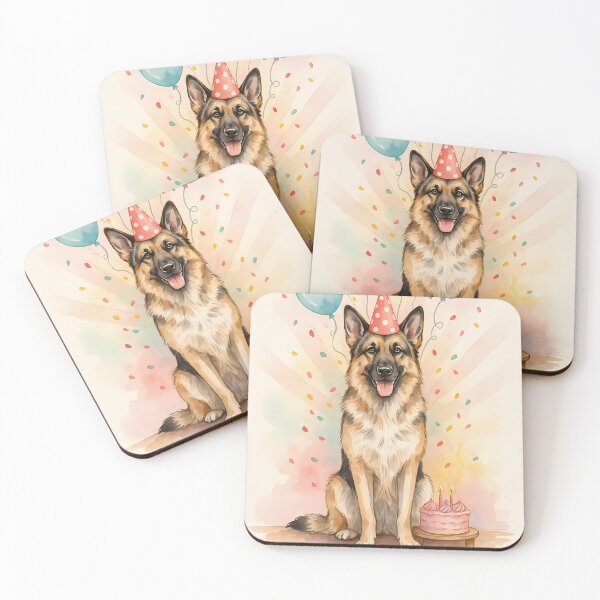 Item preview, German Shepherd Birthday Party Watercolor Illustration designed and sold by SellingWSarah17.