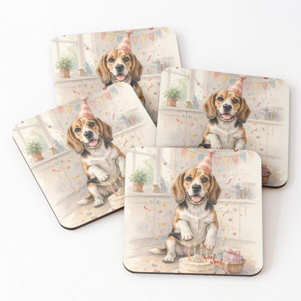 Item preview, Beagle Birthday Party Watercolor Card designed and sold by SellingWSarah17.