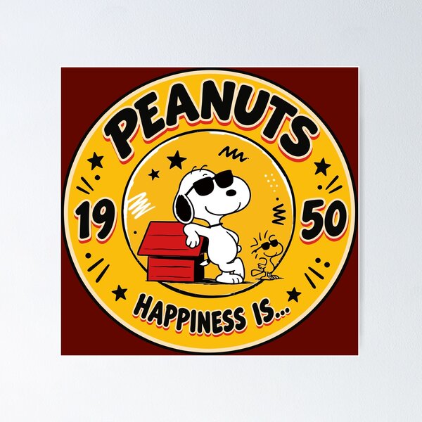 Item preview, Snoopy Joe Cool and Woodstock Retro Yellow Badge - Peanuts Comic Art two designed and sold by killem667.