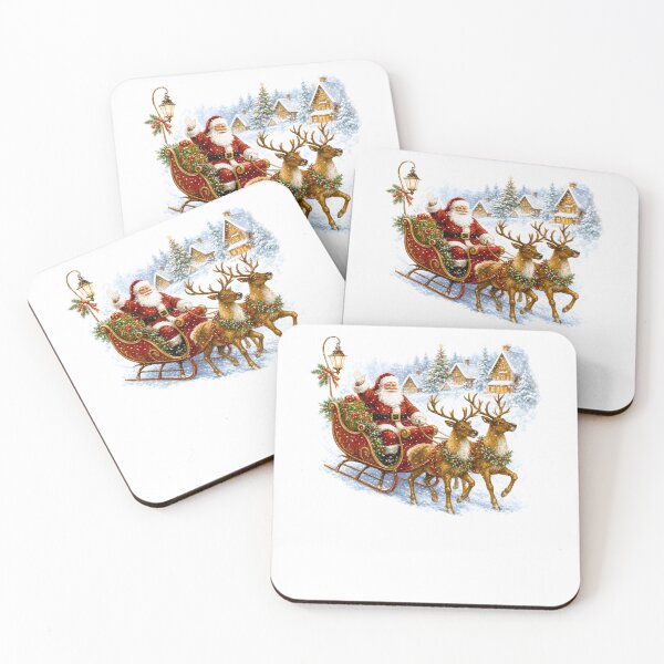 Item preview, Classic Vintage Santa Claus Sleigh Reindeer Snowy Village Holiday designed and sold by DYAFLK.
