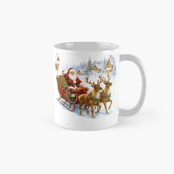 Item preview, Classic Vintage Santa Claus Sleigh Reindeer Snowy Village Holiday designed and sold by DYAFLK.