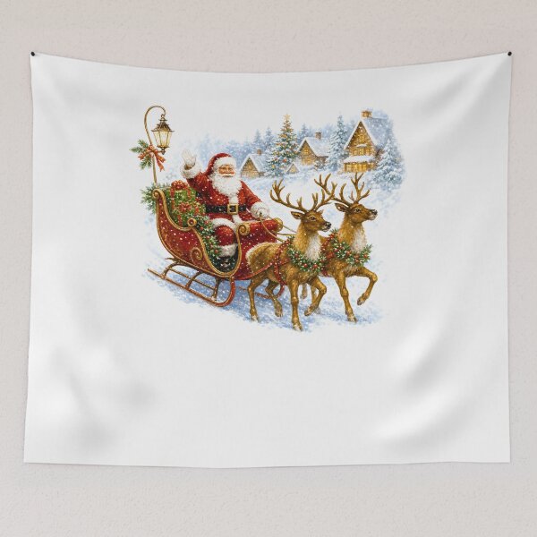 Item preview, Classic Vintage Santa Claus Sleigh Reindeer Snowy Village Holiday designed and sold by DYAFLK.