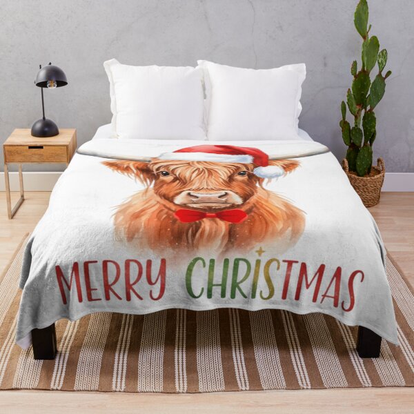 Item preview, Festive Highland Cow Merry Christmas Watercolor | Santa Hat Hairy Coo Art designed and sold by VibranPalette.