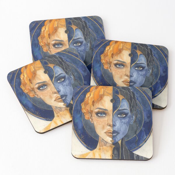 Item preview, Split Face Woman Portrait in Gold and Blue designed and sold by DeePat77.